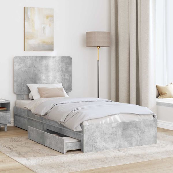 vidaXL Cama con almacenamiento con cabecera Gris Concreto 90 x 200 cm