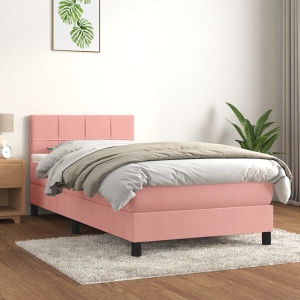 vidaXL Cama box spring con colch&oacute;n terciopelo rosa 90x190 cm