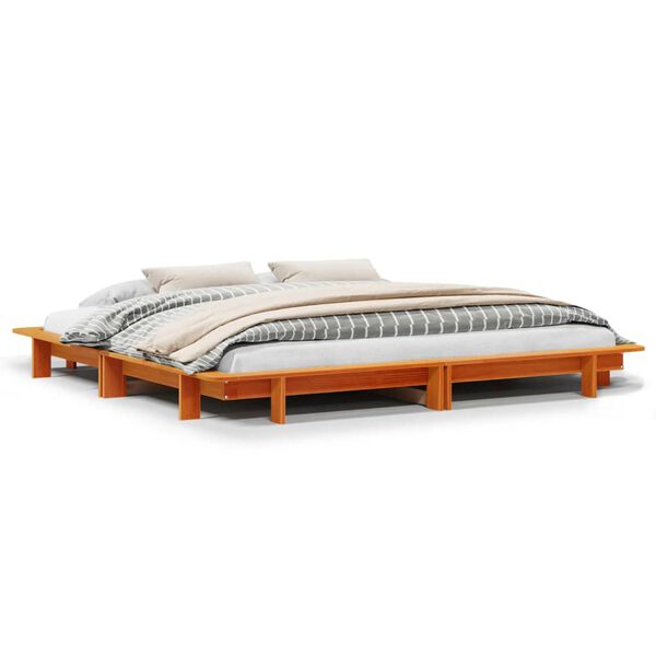 vidaXL Cama sin colch&oacute;n madera maciza de pino marr&oacute;n cera 160x200 cm