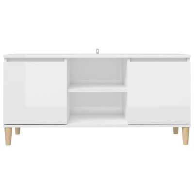 vidaXL Mueble de TV patas madera pino blanco con brillo 103,5x35x50 cm