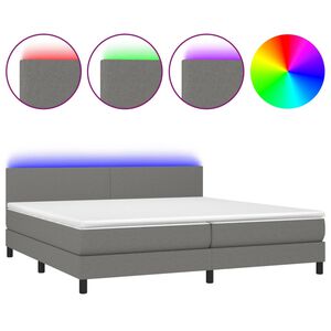 vidaXL Cama box spring con colch&oacute;n y LED tela gris oscuro 200x200 cm