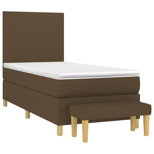 vidaXL Cama box spring con colch&oacute;n tela marr&oacute;n oscuro 90x190 cm
