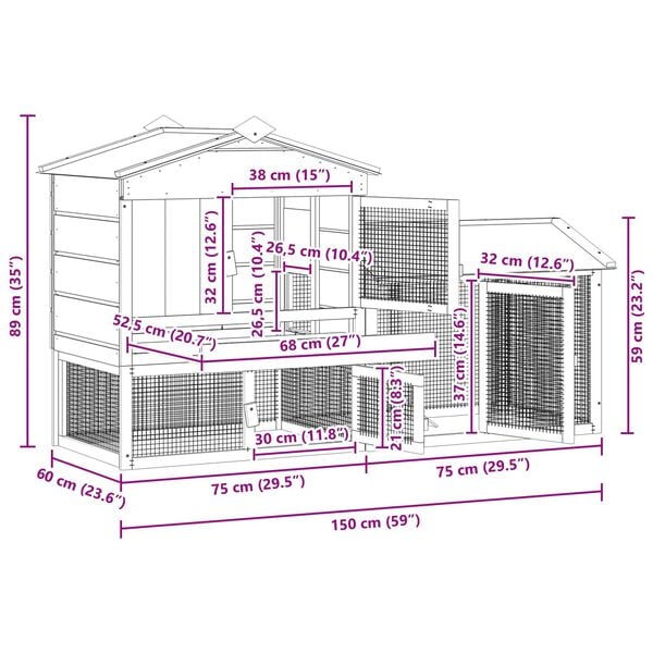 vidaXL Gallinero 2 pcs Marrón Madera de pino macizo