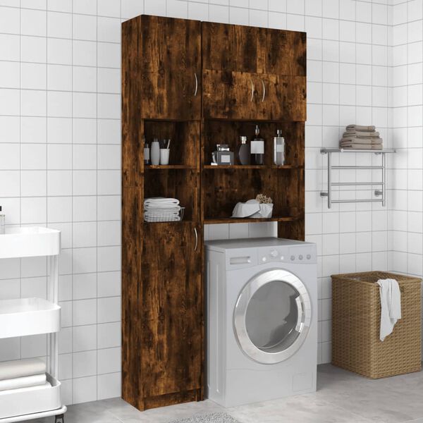 vidaXL Armario baño madera de ingeniería roble ahumado 32x25,5x190 cm