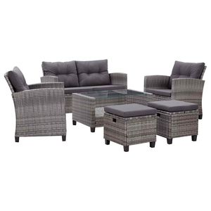 vidaXL Muebles de jard&iacute;n 6 pzas y cojines rat&aacute;n sint&eacute;tico gris oscuro