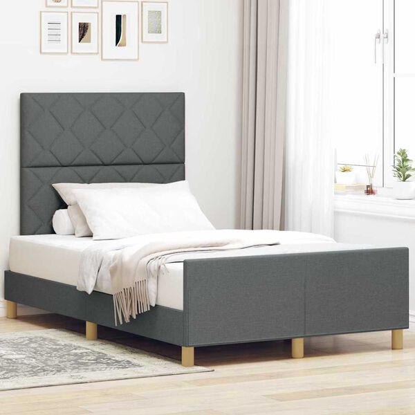 vidaXL Estructura de cama con cabecera Gris oscuro 120 x 200 cm tela