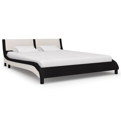 vidaXL Estructura de cama con LED cuero PE blanco y negro 160x200 cm