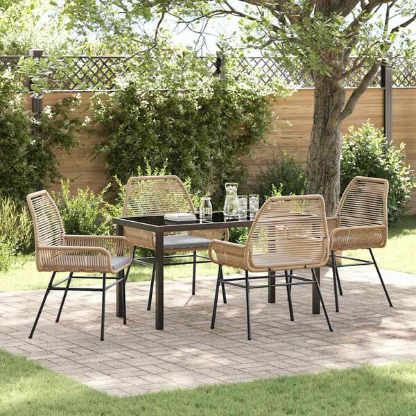 vidaXL Conjunto de Comedor de Jard&iacute;n 5 pcs Marr&oacute;n rat&aacute;n sint&eacute;tico