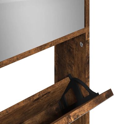 vidaXL Mueble zapatero con espejo 4 niveles roble ahumado 63x17x134 cm