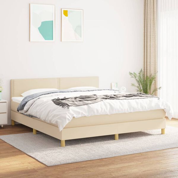 vidaXL Cama box spring con colch&oacute;n tela color crema 180x200 cm