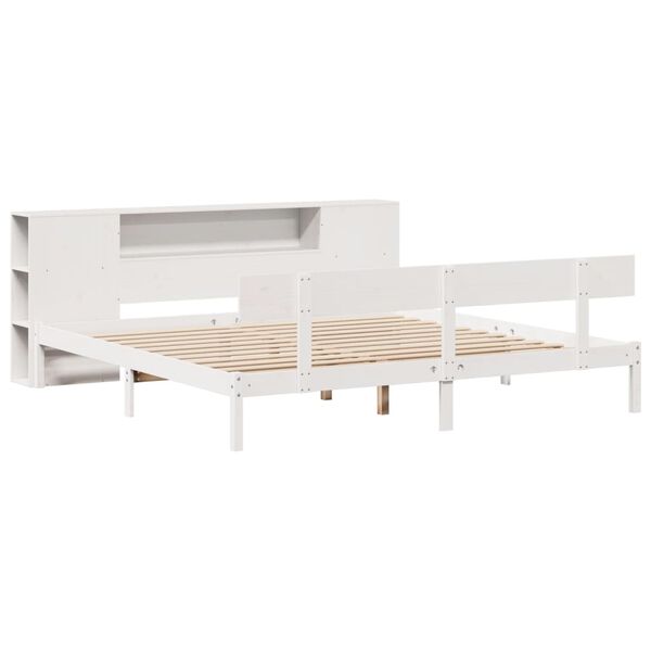 vidaXL Cama con estantería sin colchón madera maciza blanca 180x200 cm