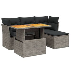 vidaXL Set de muebles de jard&iacute;n 6 pzas y cojines rat&aacute;n sint&eacute;tico gris