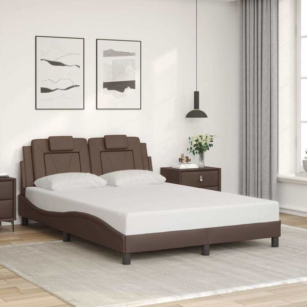 vidaXL Estructura de cama Viana sin colch&oacute;n cuero sint&eacute;tico marr&oacute;n 140x190cm