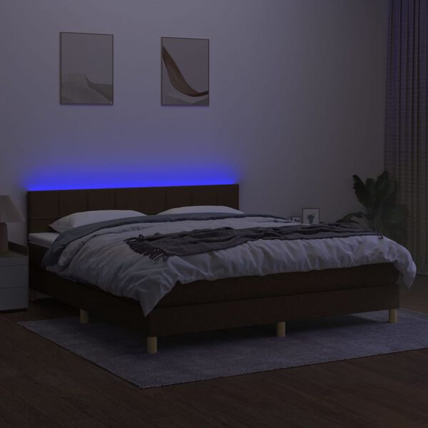 vidaXL Cama box spring con colch&oacute;n LED tela marr&oacute;n oscuro 180x200 cm