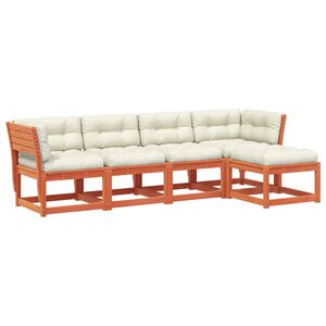 vidaXL Set de sof&aacute;s jard&iacute;n 5 pzas con cojines madera pino marr&oacute;n cera