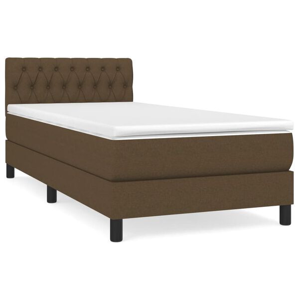 vidaXL Cama box spring con colch&oacute;n tela marr&oacute;n oscuro 90x190 cm