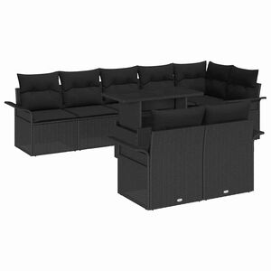 vidaXL Conjunto de sof&aacute; de jard&iacute;n con coj&iacute;n 9 pcs Negro Polirat&aacute;n