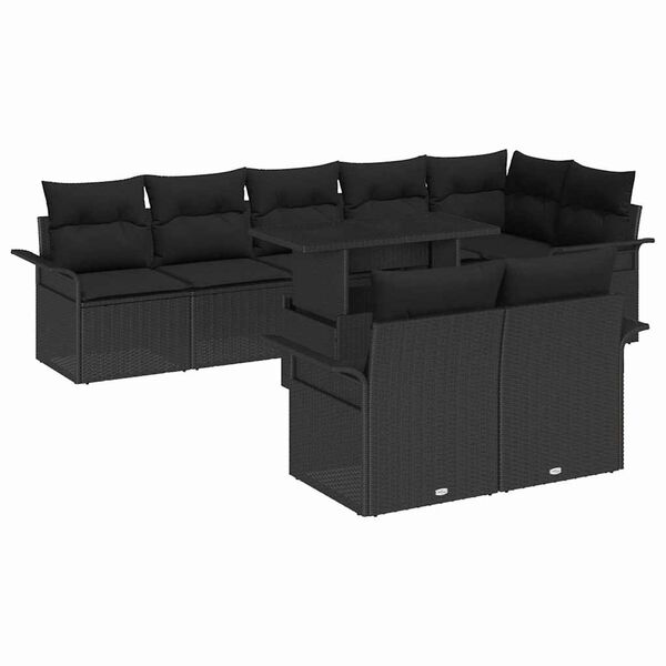 vidaXL Conjunto de sof&aacute; de jard&iacute;n con coj&iacute;n 9 pcs Negro Polirat&aacute;n