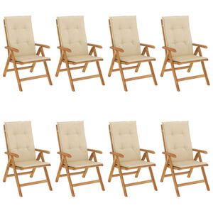 vidaXL Sillas de jard&iacute;n reclinables y cojines 8 uds madera maciza teca