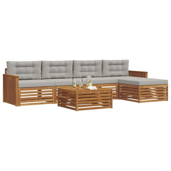 vidaXL Conjunto de sof&aacute;s de exterior 6 pcs Gris Natural y Claro