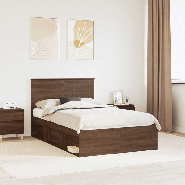 vidaXL Estructura de cama con cabecera Roble Marr&oacute;n 120 x 190 cm