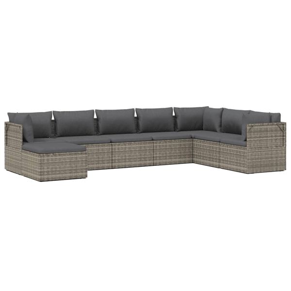 vidaXL Set de muebles de jardín 8 pzas y cojines ratán sintético gris