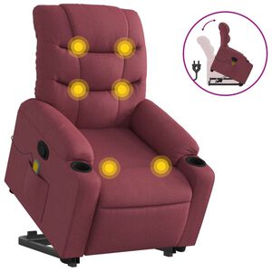 vidaXL Sill&oacute;n reclinable de masaje elevable tela rojo tinto