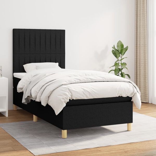 vidaXL Cama box spring con colch&oacute;n tela negro 90x200 cm