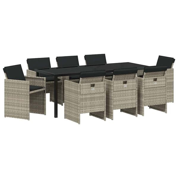 vidaXL Conjunto de Comedor de Jard&iacute;n 9 pcs Gris Claro rat&aacute;n sint&eacute;tico