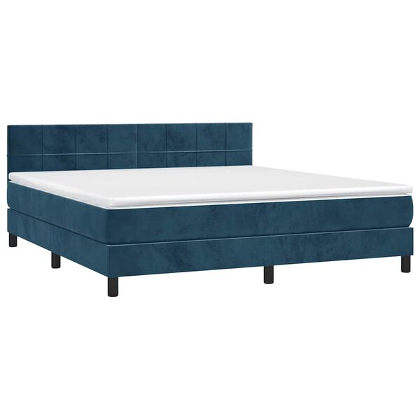 vidaXL Cama box spring colch&oacute;n y LED terciopelo azul oscuro 180x200 cm