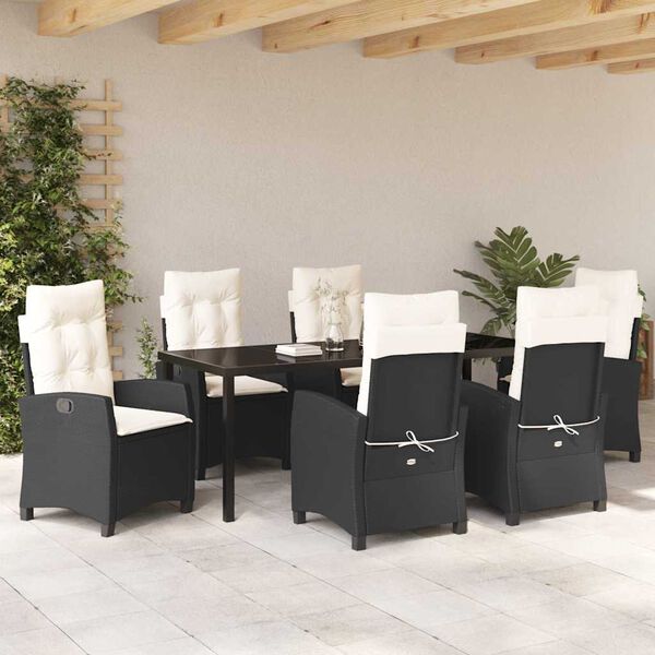 vidaXL Conjunto de Comedor de Jard&iacute;n 7 pcs Negro rat&aacute;n sint&eacute;tico