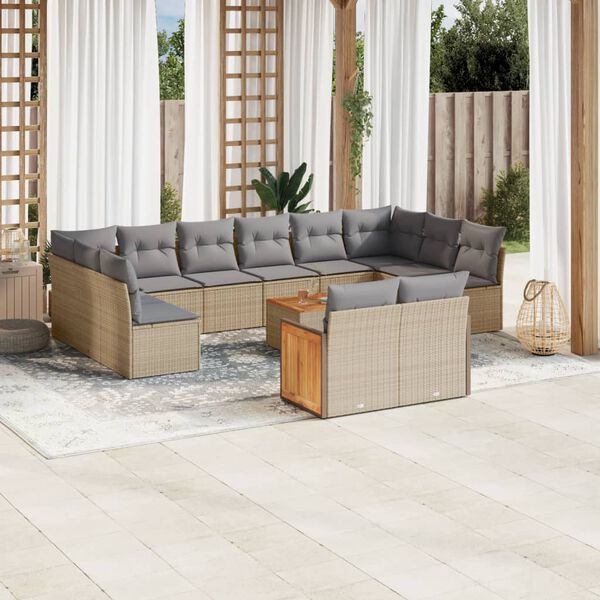 vidaXL Set de sof&aacute;s de jard&iacute;n y cojines 13 pzas rat&aacute;n sint&eacute;tico beige