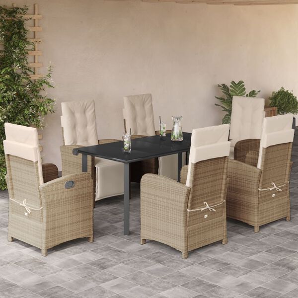 vidaXL Set comedor de jard&iacute;n 7 pzas con cojines rat&aacute;n sint&eacute;tico beige