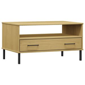 vidaXL Mesa de centro patas metal OSLO madera maciza marr&oacute;n 85x50x45cm