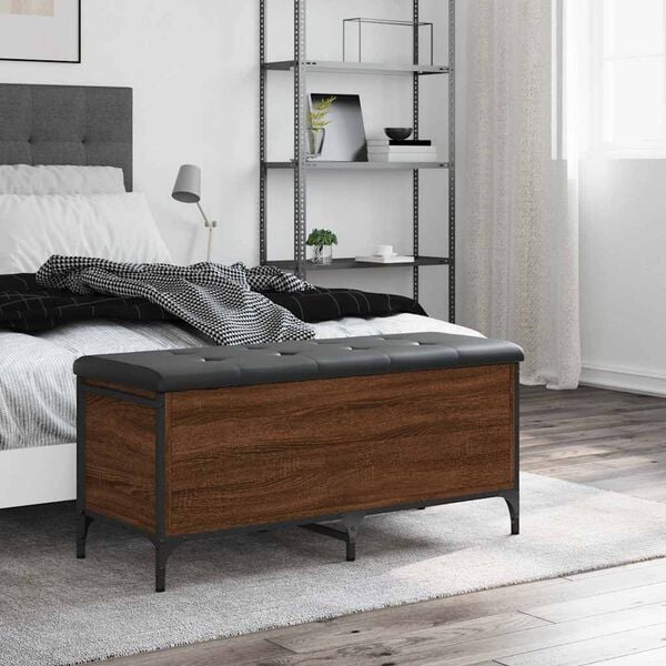 vidaXL Banco con almacenaje madera ingenier&iacute;a roble marr&oacute;n 102x42x45cm