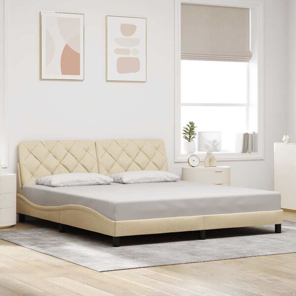 vidaXL Estructura de cama sin colch&oacute;n tela color crema 180x200 cm