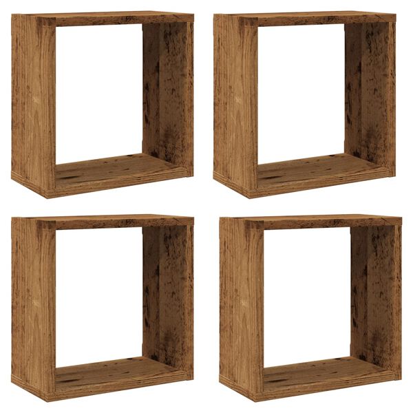 vidaXL Estantes cubo de pared 4 uds madera envejecida 30x15x30 cm