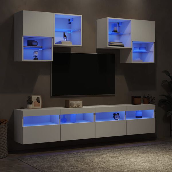 vidaXL Mueble de pared de TV con luces LED 6 piezas blanco