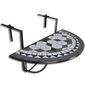 vidaXL Mesa de balc&oacute;n colgante mosaico negro y blanco