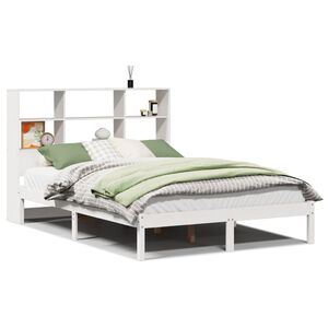 vidaXL Cama con estanter&iacute;a sin colch&oacute;n madera maciza blanca 120x190 cm