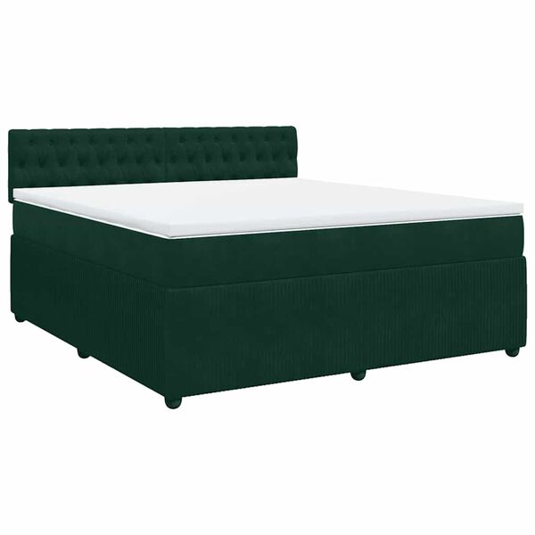 vidaXL Cama box spring con colch&oacute;n terciopelo verde oscuro 180x200 cm