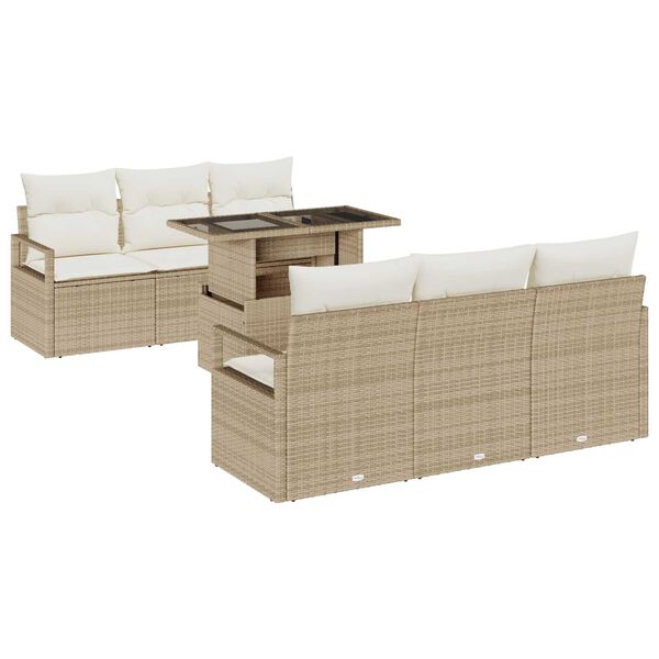 vidaXL Conjunto de sofá de jardín 7 pcs Beige ratán sintético