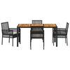 vidaXL Conjunto de Comedor de Jard&iacute;n 5 pcs Negro rat&aacute;n sint&eacute;tico