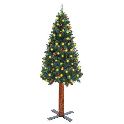 vidaXL Árbol de Navidad delgado madera auténtica y piñas verde 150 cm