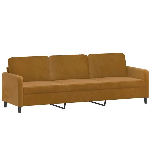 vidaXL Sof&aacute; 3 plazas almohadas y cojines terciopelo marr&oacute;n 210 cm