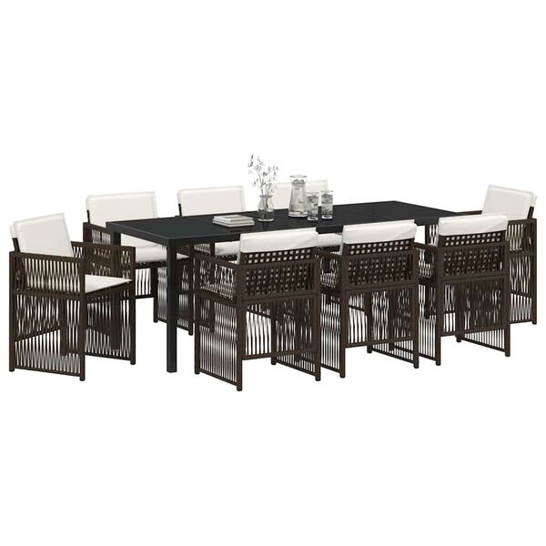 vidaXL Conjunto de Comedor de Jard&iacute;n 9 pcs Marr&oacute;n