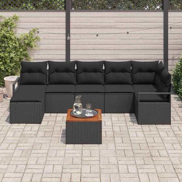 vidaXL Conjunto de sof&aacute;s de jard&iacute;n 8 pcs Negro rat&aacute;n sint&eacute;tico