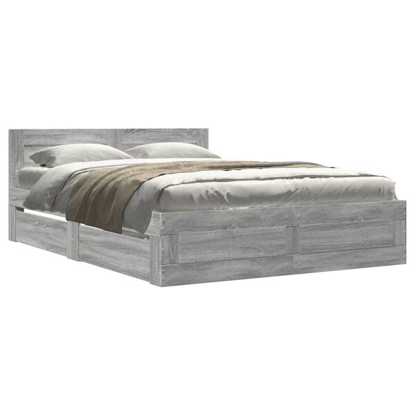 vidaXL Cama con cabecero madera de ingeniería gris Sonoma 120x190 cm