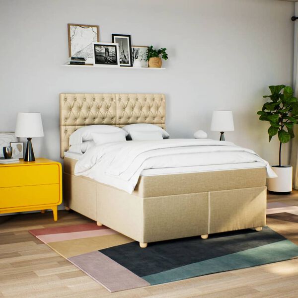 vidaXL Cama box spring con colch&oacute;n tela color crema 160x200 cm