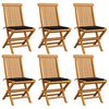vidaXL Sillas plegables con cojines negros, 6 unidades, madera maciza de teca.